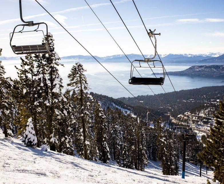 crystal express chairlift with lake tahoe views