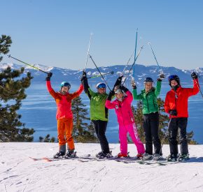 diamond peak 55 plus ski clinic group with lake tahoe in background