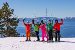 diamond peak 55 plus ski clinic group with lake tahoe in background