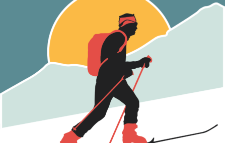 luggi foeger uphill downhill festival graphic man skinning up mountain