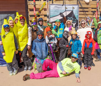 dummy downhill event group in costumes at diamond peak