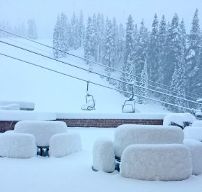 Diamond Peak Base Area on a snowy day