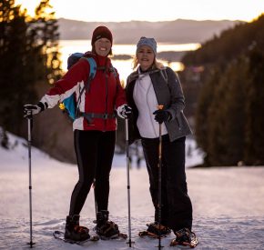 ladies snowshoe hike at sunset at diamond peak ski resort north lake tahoe
