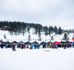demo tents on the snow at diamond peak for the annual demp day