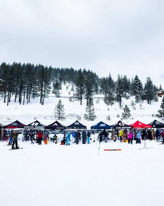 demo tents on the snow at diamond peak for the annual demp day