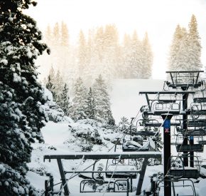 lakeview chairlift with snow and morning light