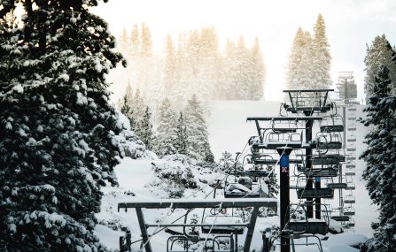 lakeview chairlift with snow and morning light