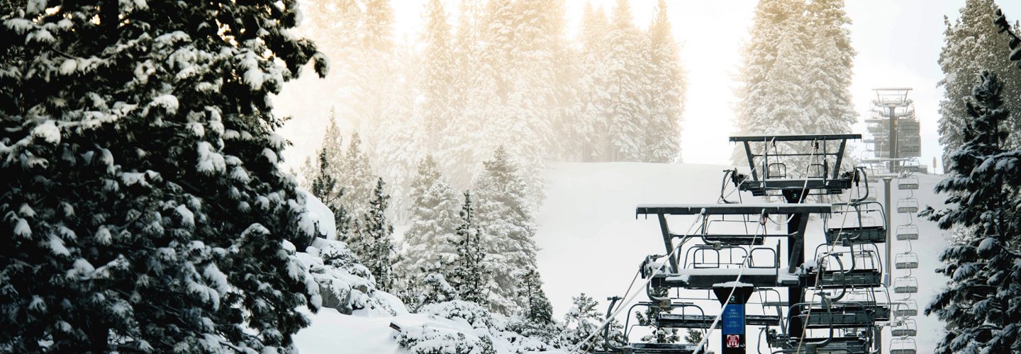 lakeview chairlift with snow and morning light