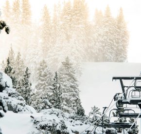 lakeview chairlift with snow and morning light