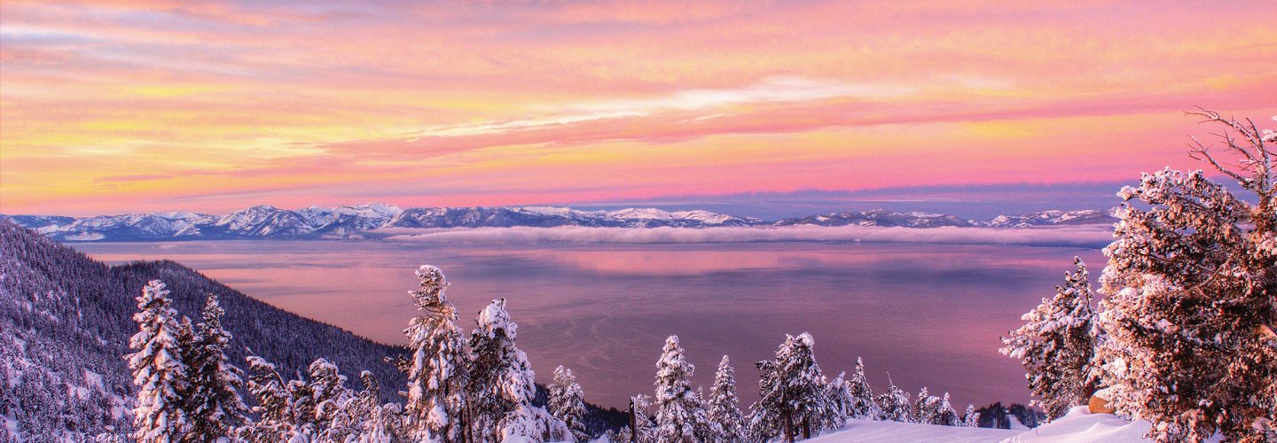 pink sunrise crystal ridge with lake tahoe views from webcam