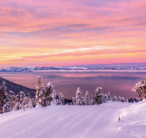 pink sunrise crystal ridge with lake tahoe views from webcam