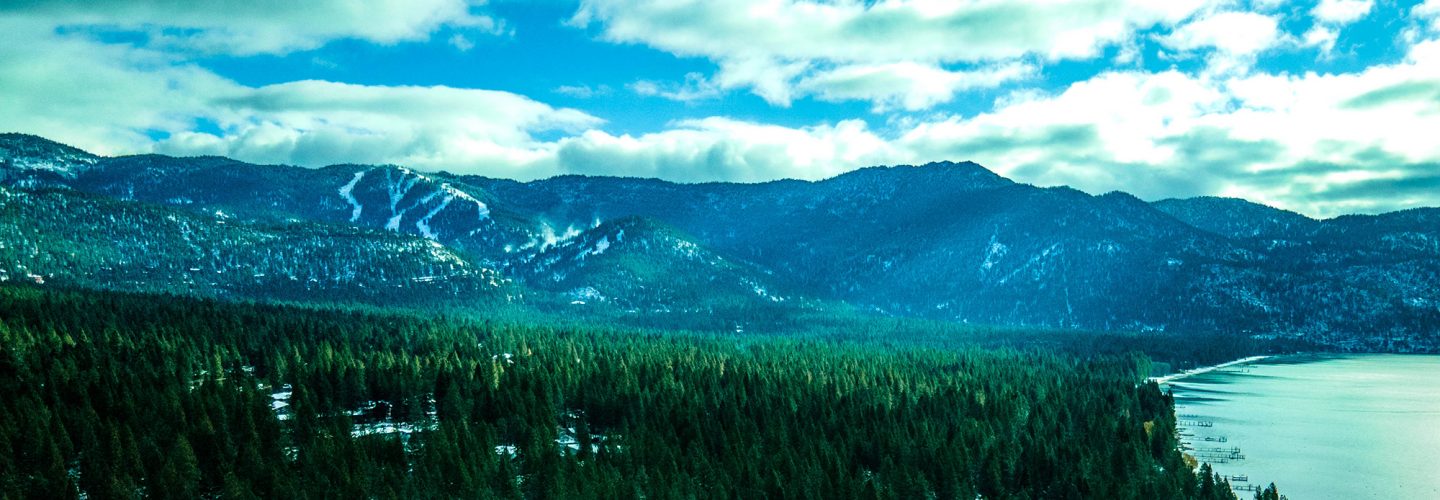 incline village with diamond peak in the distance with snowmaking