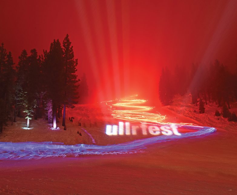 ullr fest torchlight parade on the slopes of diamond peak at night