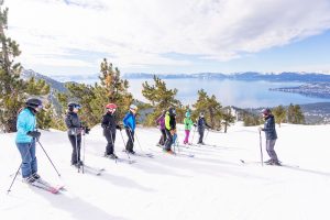 women in a ski clinic at diamond peak ski resort