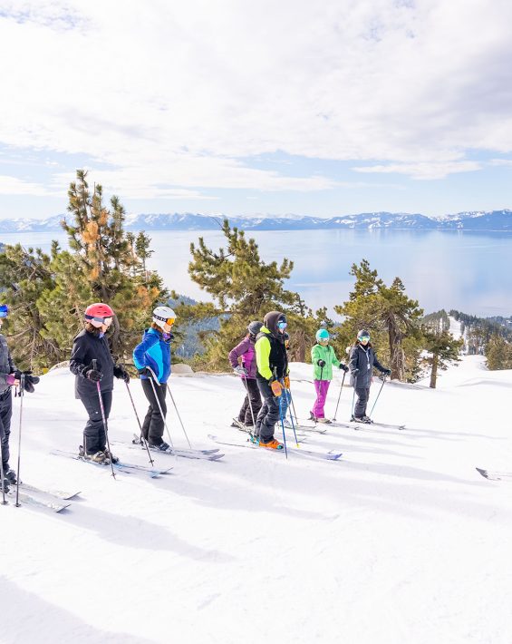 women in a ski clinic at diamond peak ski resort