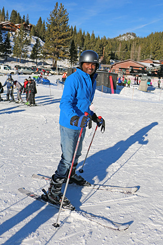 Skier using rental equipment