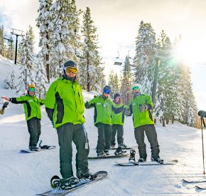 diamond peak employee ski and snowboard instructors in a group