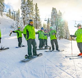 diamond peak employee ski and snowboard instructors in a group