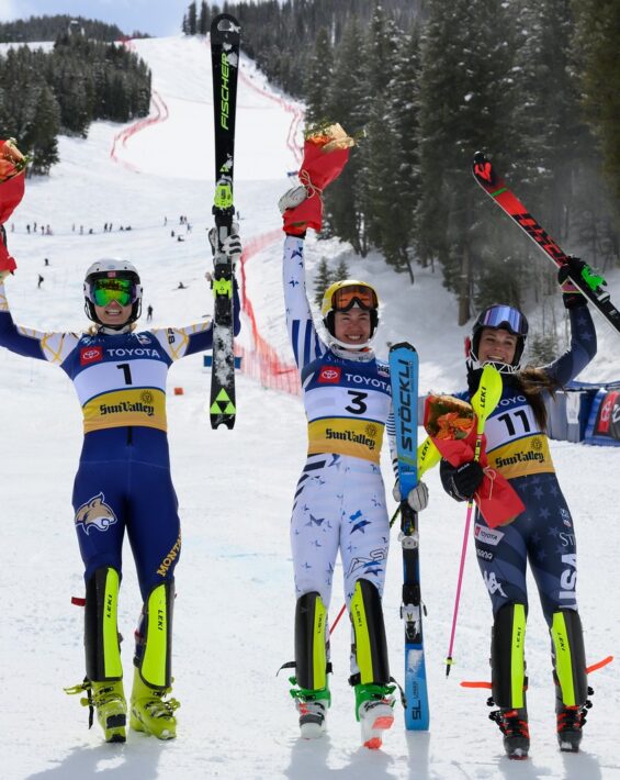 lila lapanja on podium at sun valley slalom national championships 2023