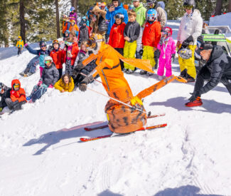 tiger dummy getting pushed at dummy downhill at diamond peak