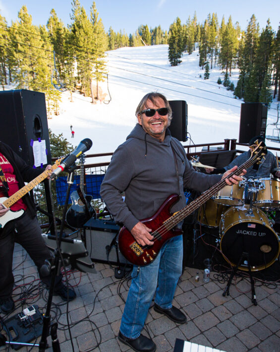 band jacked up with diamond peak ski trail in background