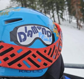 stickers on a ski helmet
