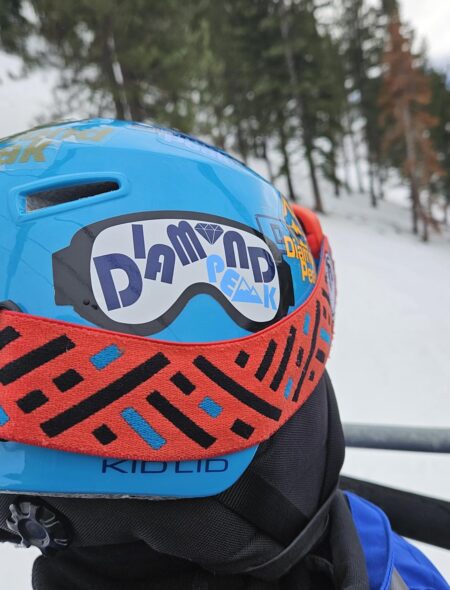 stickers on a ski helmet