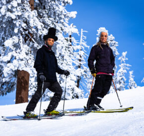 skiers in presidents masks on the slopes of diamond peak