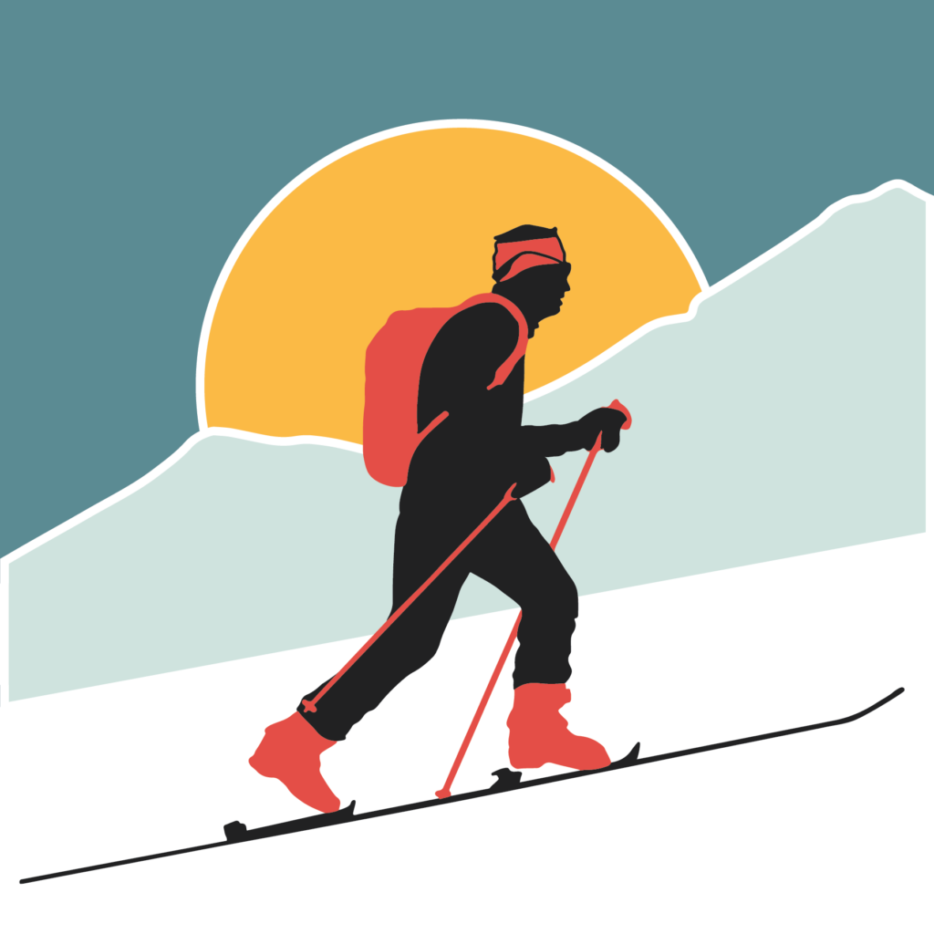 luggi foeger uphill downhill festival graphic man skinning up mountain