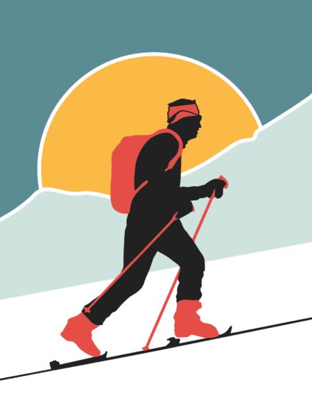 luggi foeger uphill downhill festival graphic man skinning up mountain