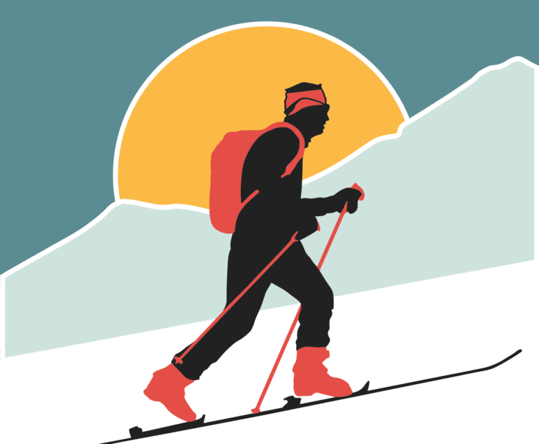 luggi foeger uphill downhill festival graphic man skinning up mountain