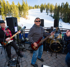 band jacked up with diamond peak ski trail in background