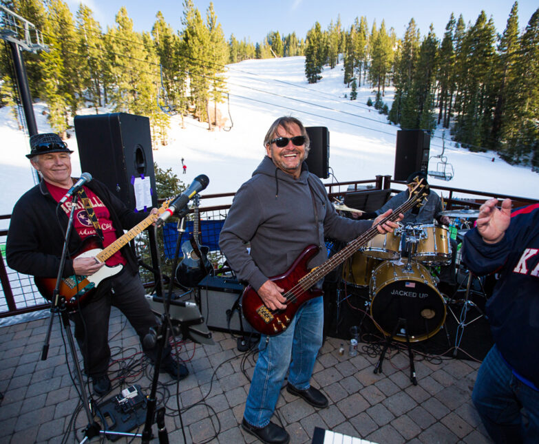 band jacked up with diamond peak ski trail in background