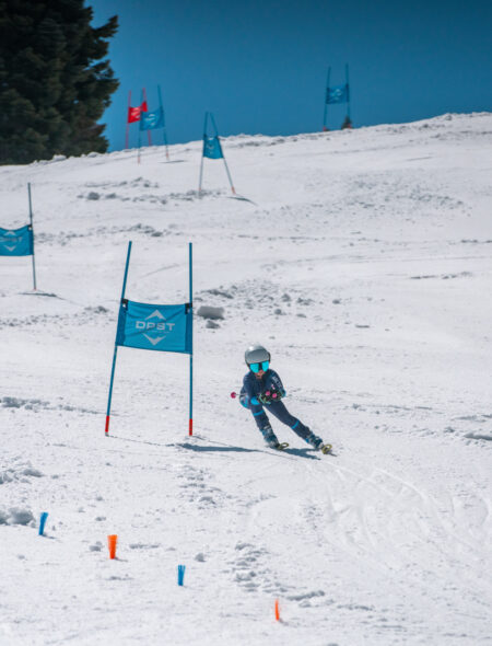 girl on ski race course at diamond peak ski resort