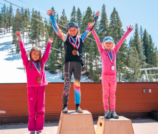 three girls on podium at diamond peak ski resort