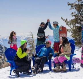 spring summit pop up bar group of friends with drinks