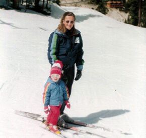 Young skier and mom in the 1980s