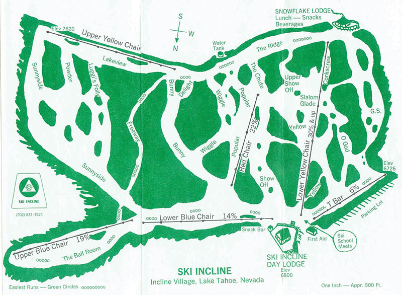 1970s Ski Incline trail map