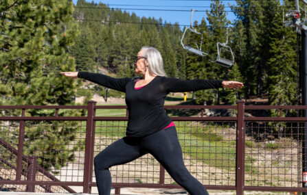 woman does yoga at diamond peak